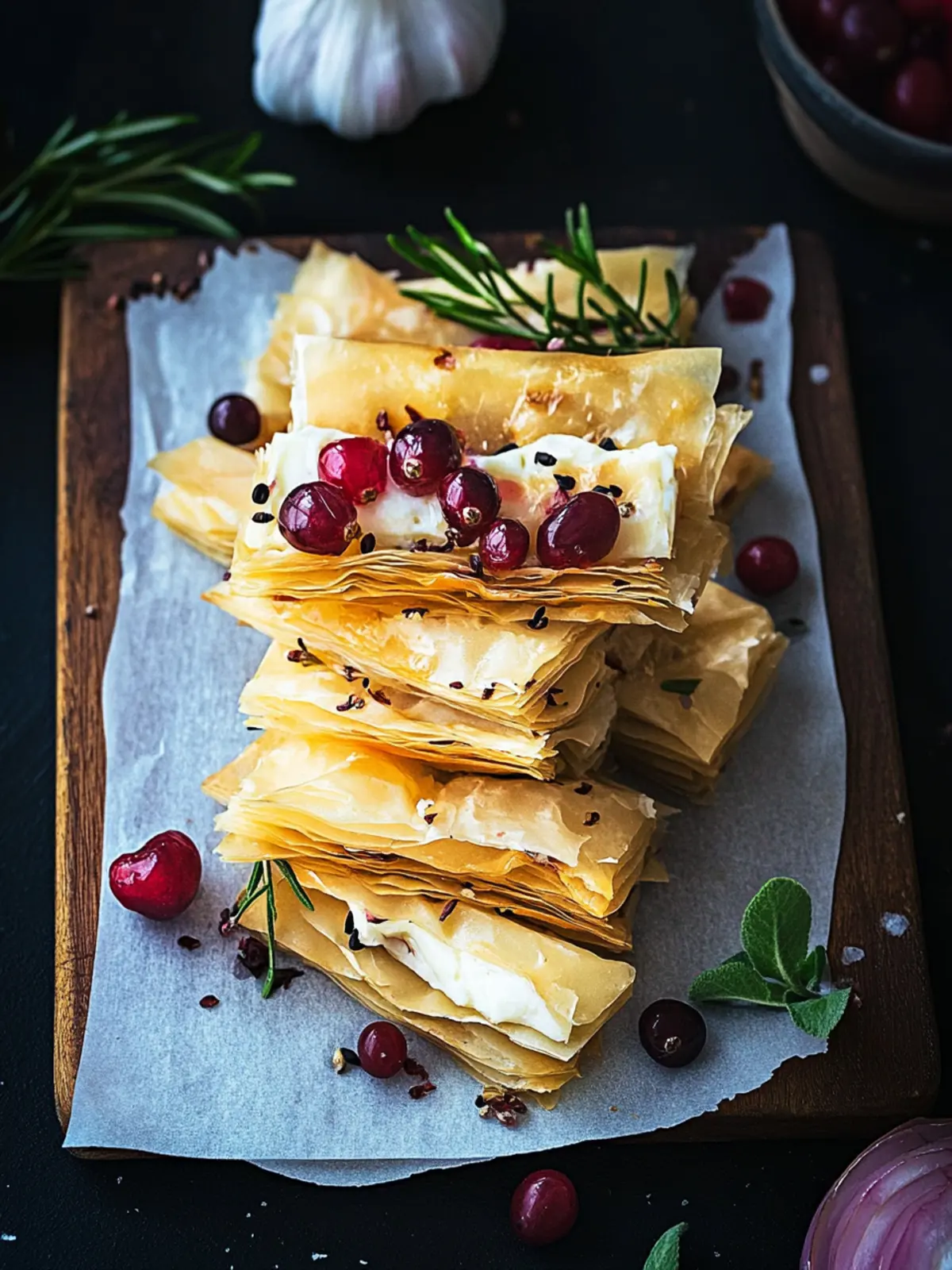 Cranberry and Brie Filo Crackers