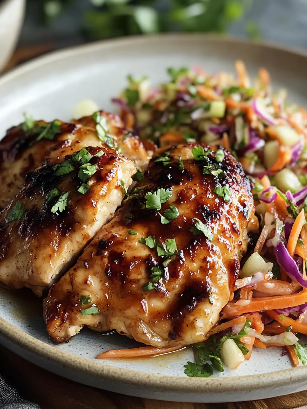 Sticky Apple Cider Chicken with Crisp Autumn Slaw