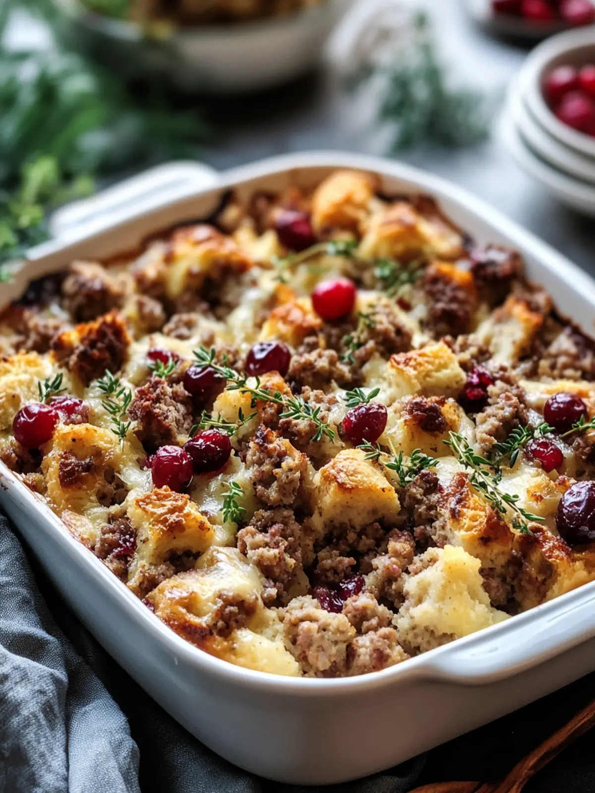 Cranberry Sausage & Stuffing Breakfast Casserole