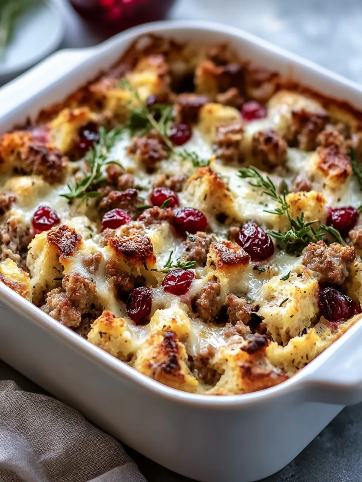Cranberry Sausage & Stuffing Breakfast Casserole