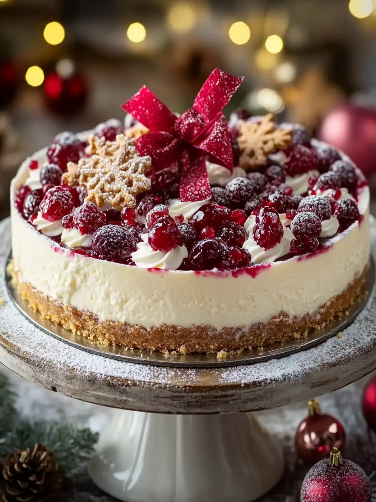 Christmas Cheesecake (Cranberry Jam White Chocolate Mousse Cheesecake) Recipe