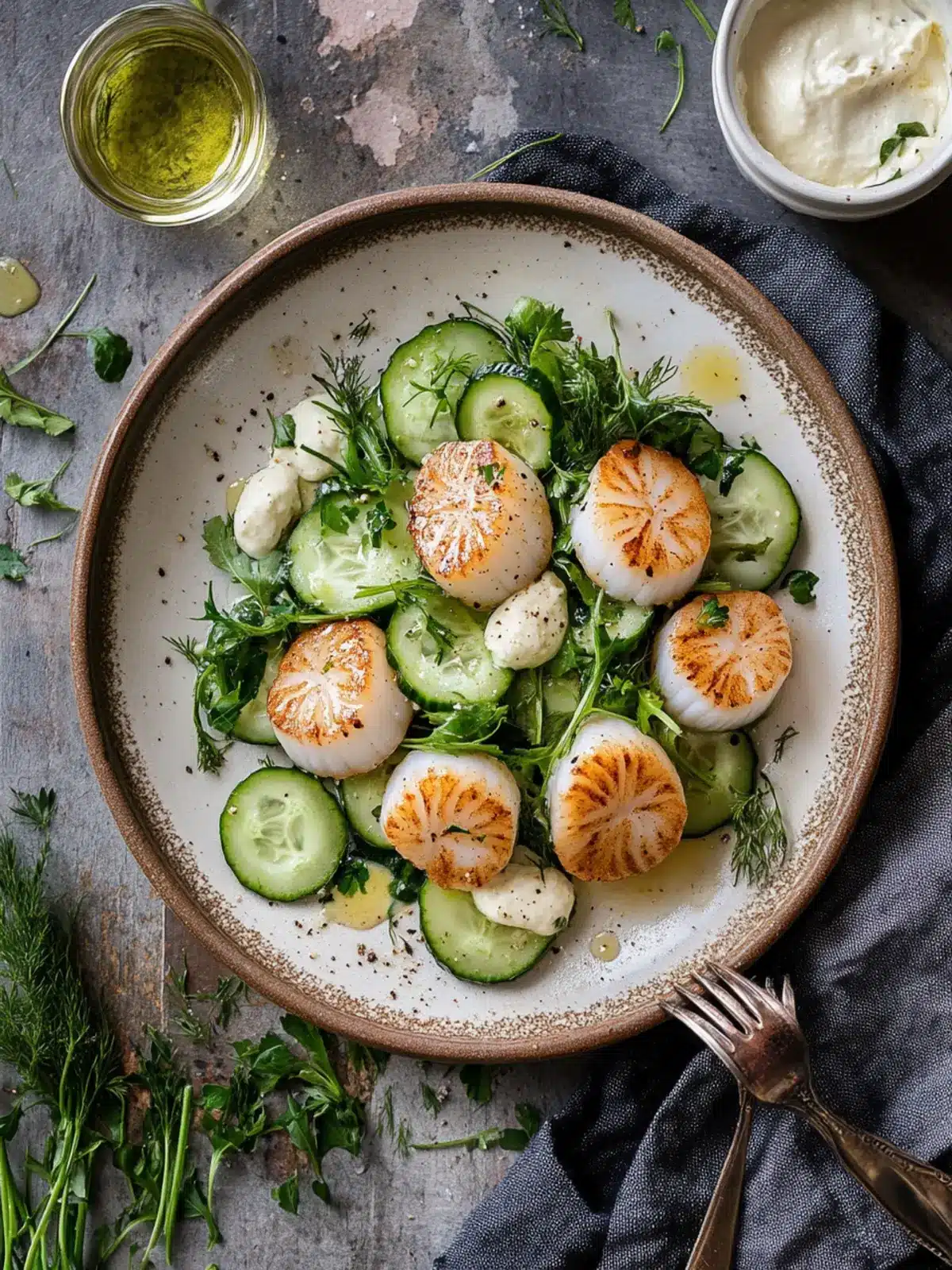 Scallops with Cucumber Salad & Mascarpone