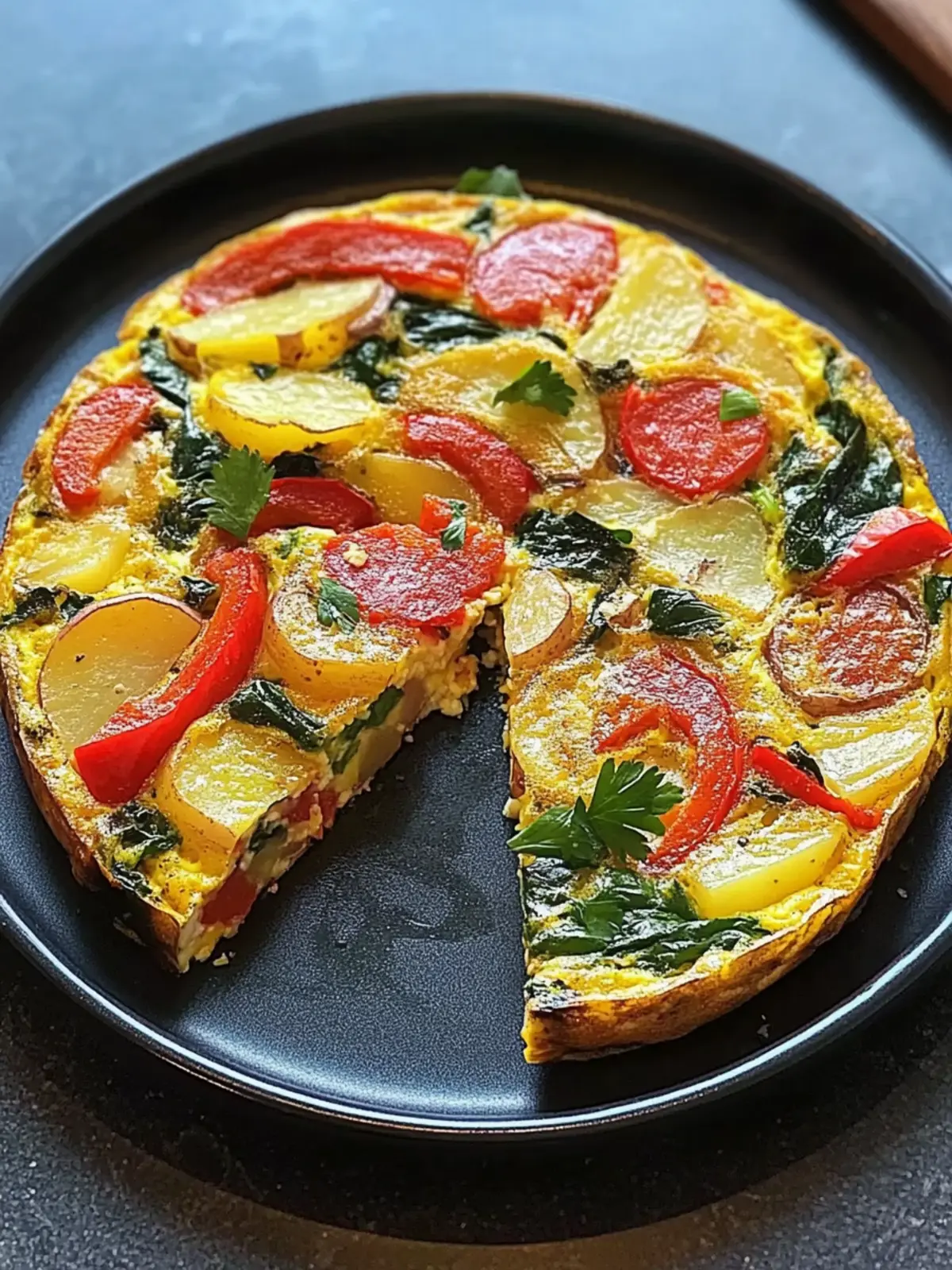 Frittata with Potatoes, Red Peppers, and Spinach