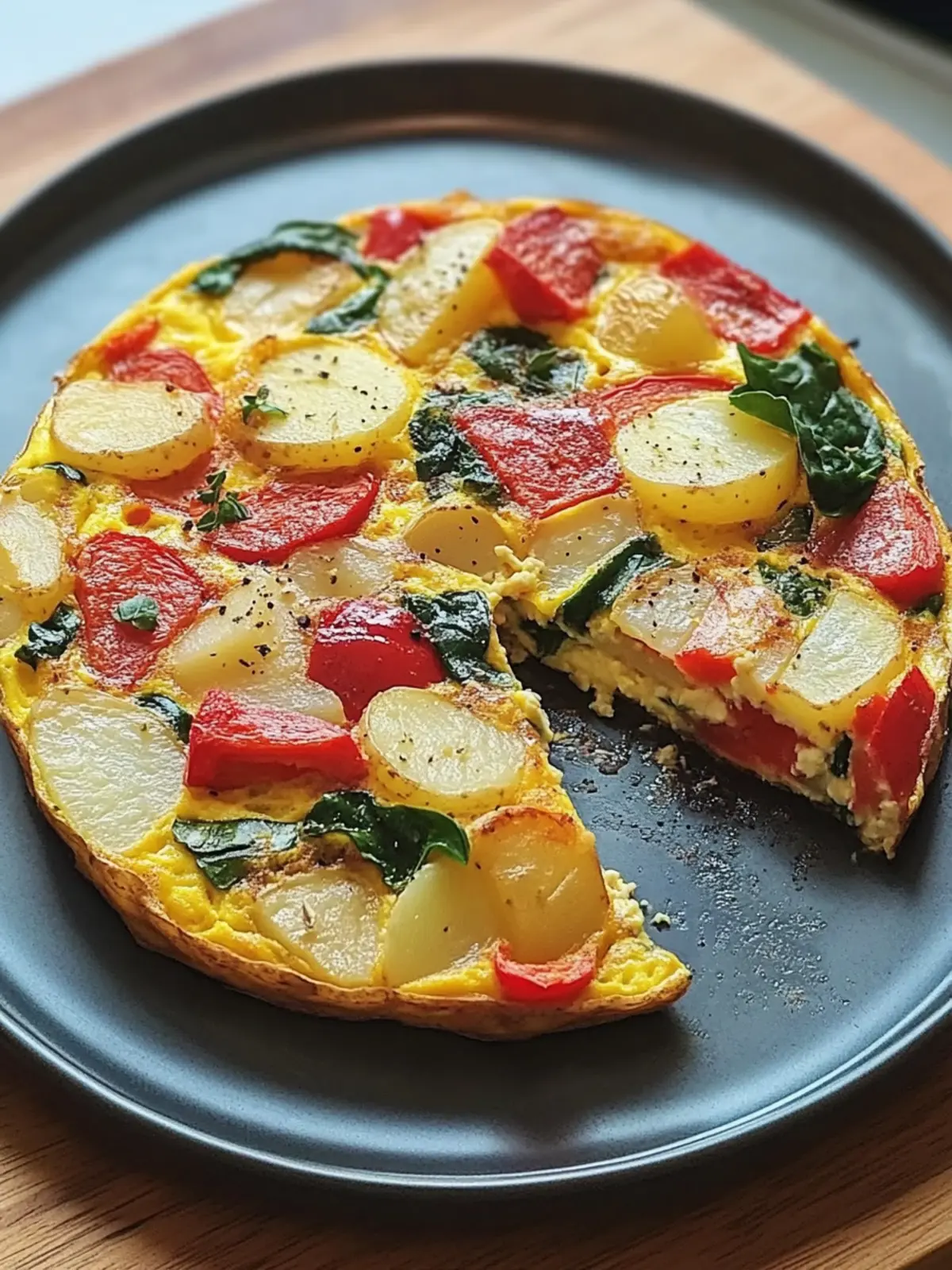 Frittata with Potatoes, Red Peppers, and Spinach