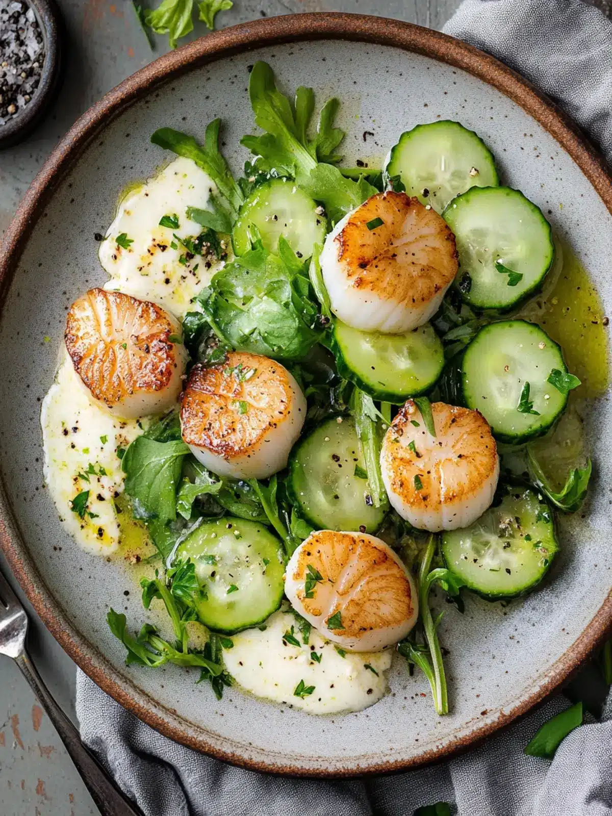 Scallops with Cucumber Salad & Mascarpone