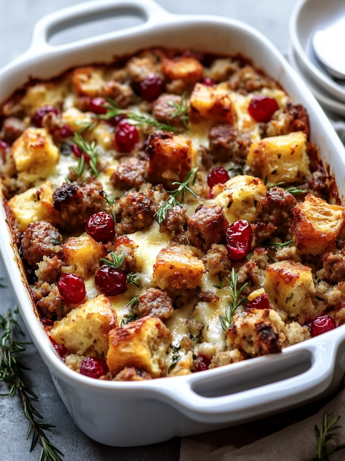 Cranberry Sausage & Stuffing Breakfast Casserole