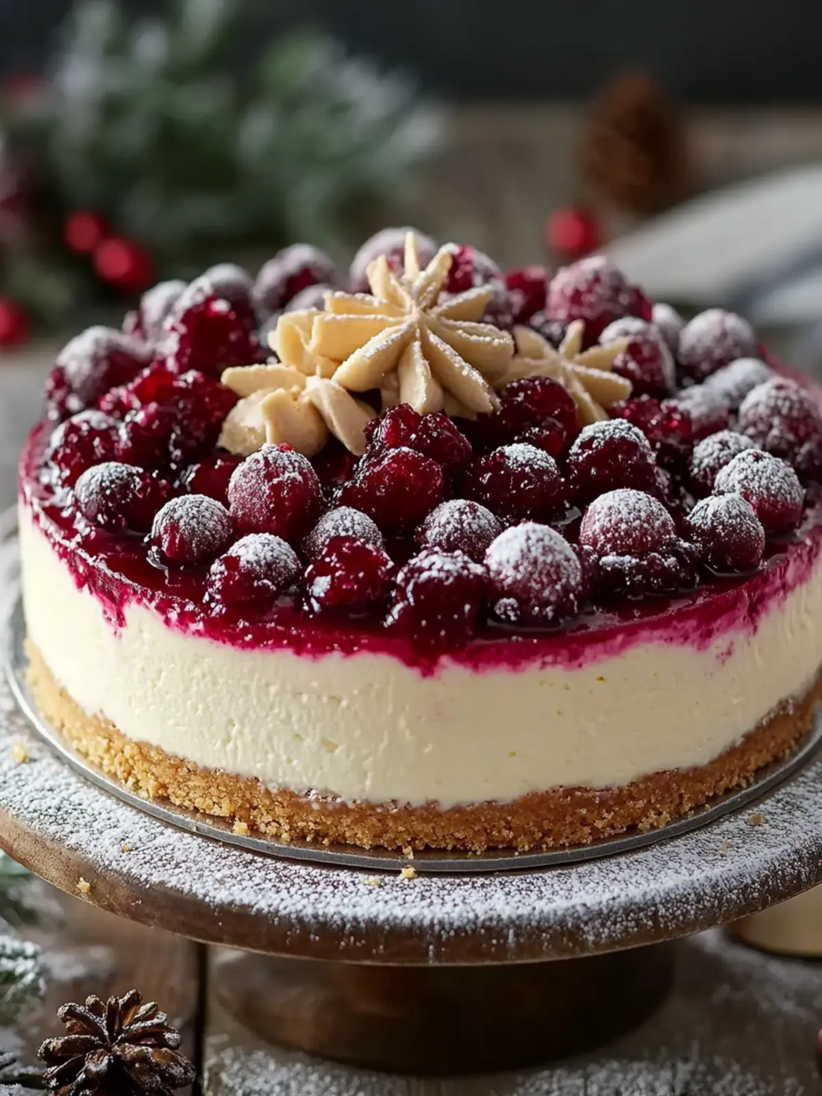 Christmas Cheesecake (Cranberry Jam White Chocolate Mousse Cheesecake) Recipe