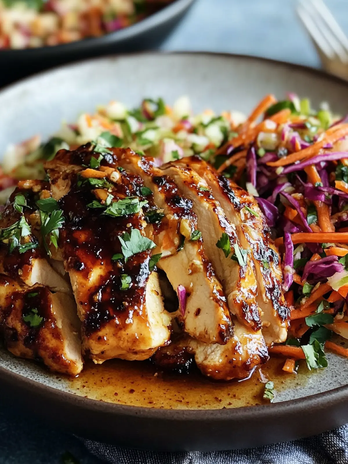 Sticky Apple Cider Chicken with Crisp Autumn Slaw