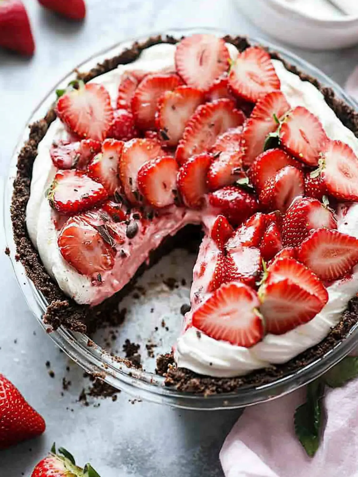 No Bake Chocolate Strawberries and Cream Pie