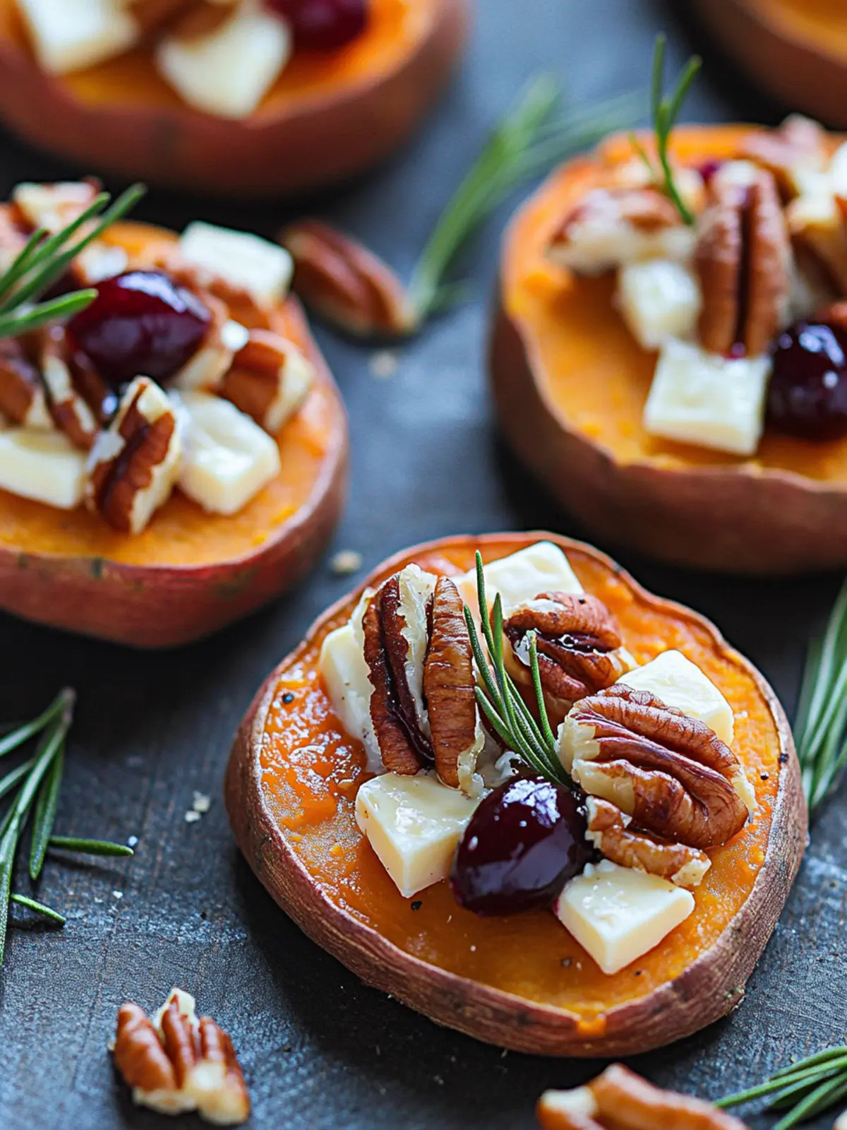 Sweet Potato Rounds with Brie, Cranberry & Pecans