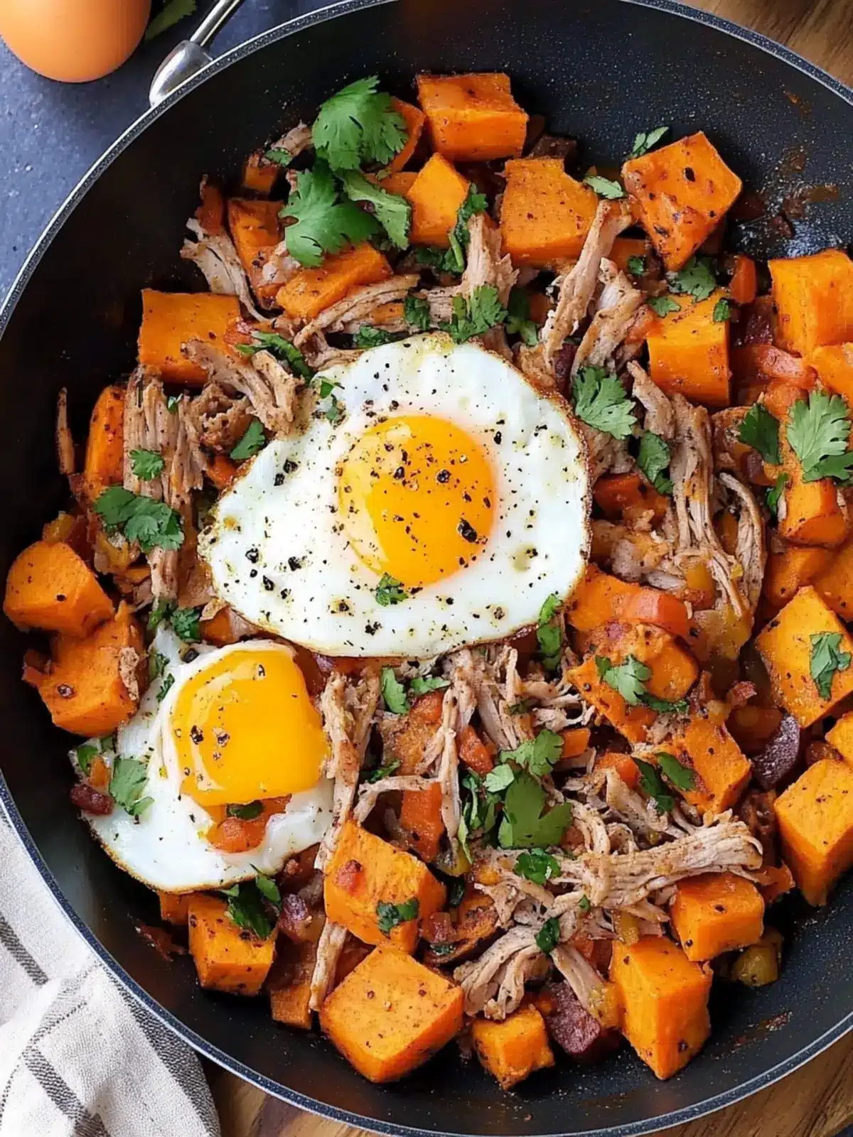 Pulled Pork Sweet Potato Hash with Eggs