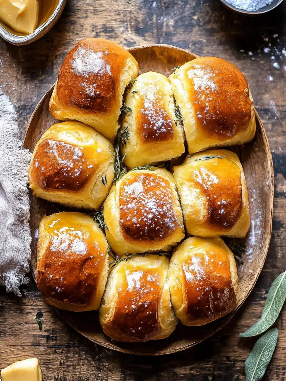 Salted Sage Honey Butter Brioche Rolls.