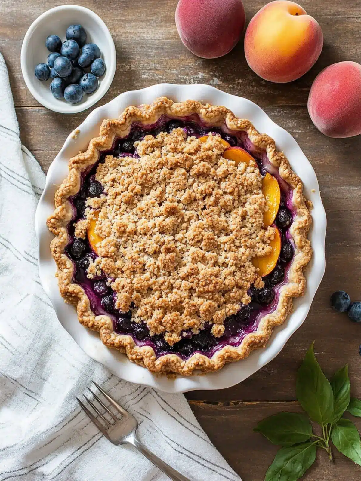 Peach Blueberry Pie with Crumble Topping