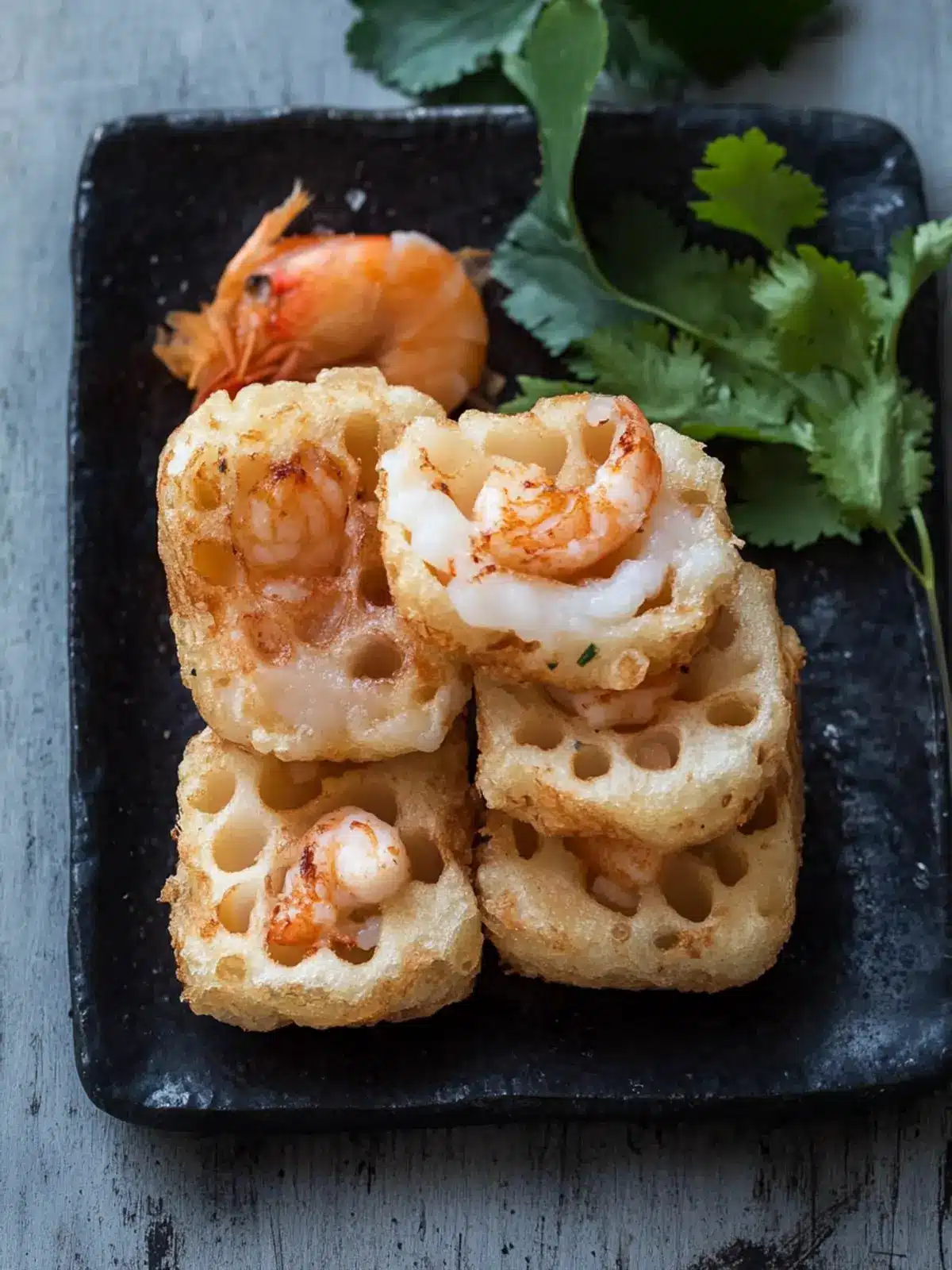 Deep Fried Lotus Root and Prawn Sandwiches