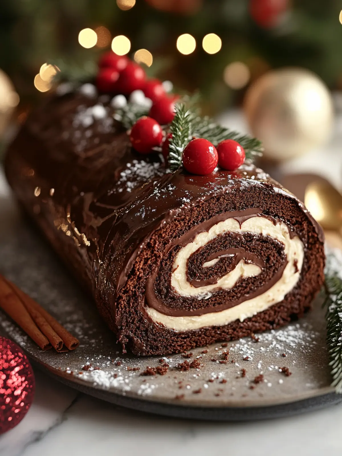 Chocolate Brownie Yule Log with Creamy Filling