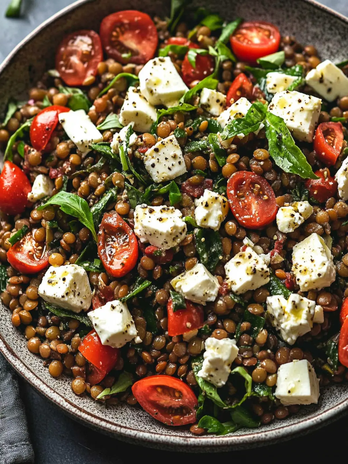 Warm Lentil Salad with Marinated Feta