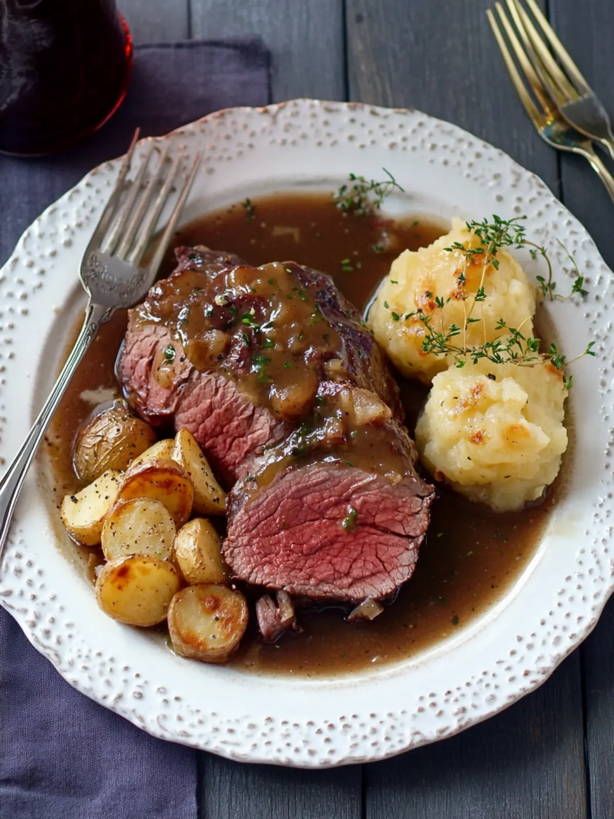 Roast Beef with Pan Gravy and Creamy Scalloped Potatoes