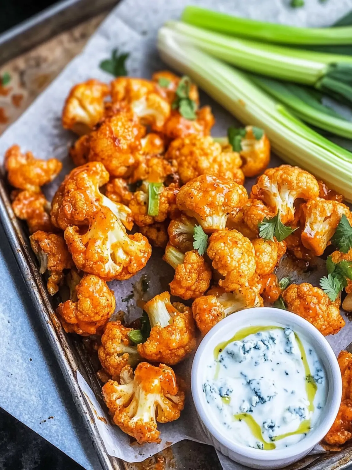 Buffalo Cauliflower with Blue Cheese Dip