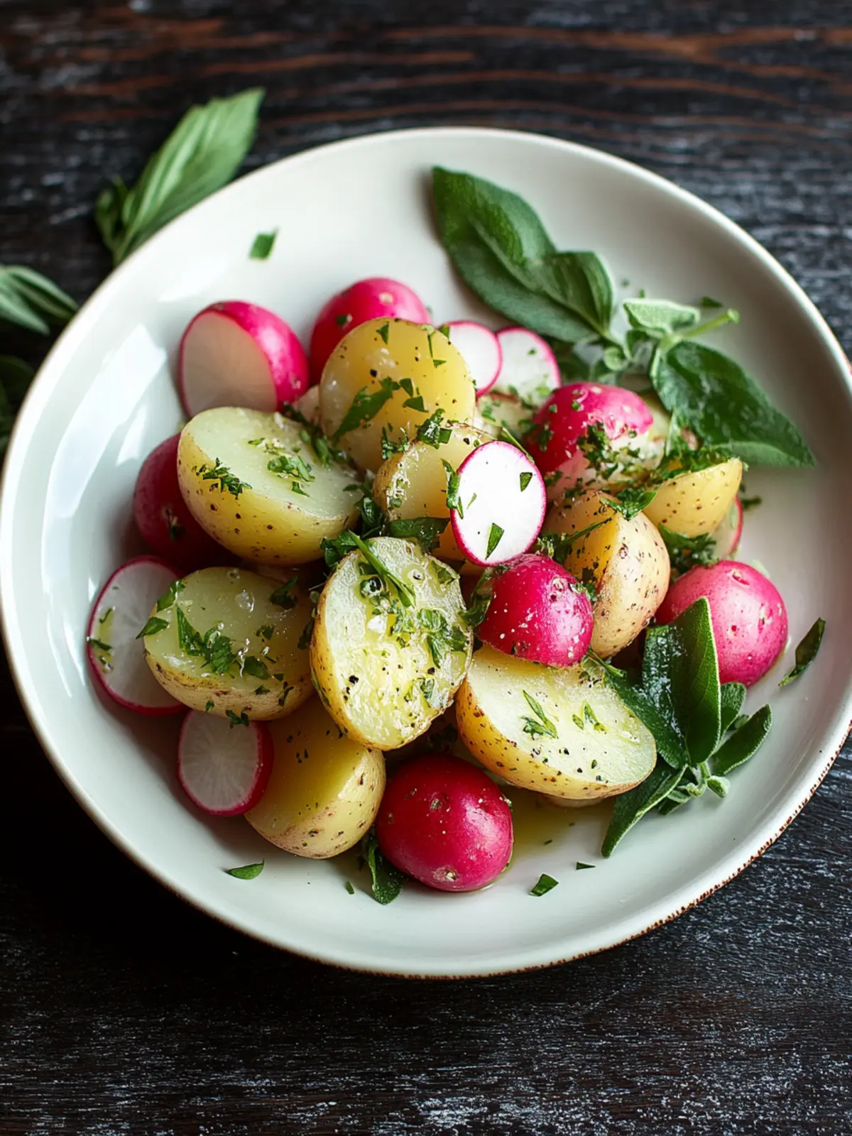 Steamed Small Potatoes with Fresh Herbs and Radishes