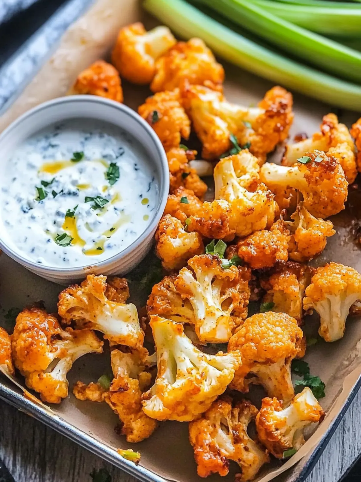 Buffalo Cauliflower with Blue Cheese Dip