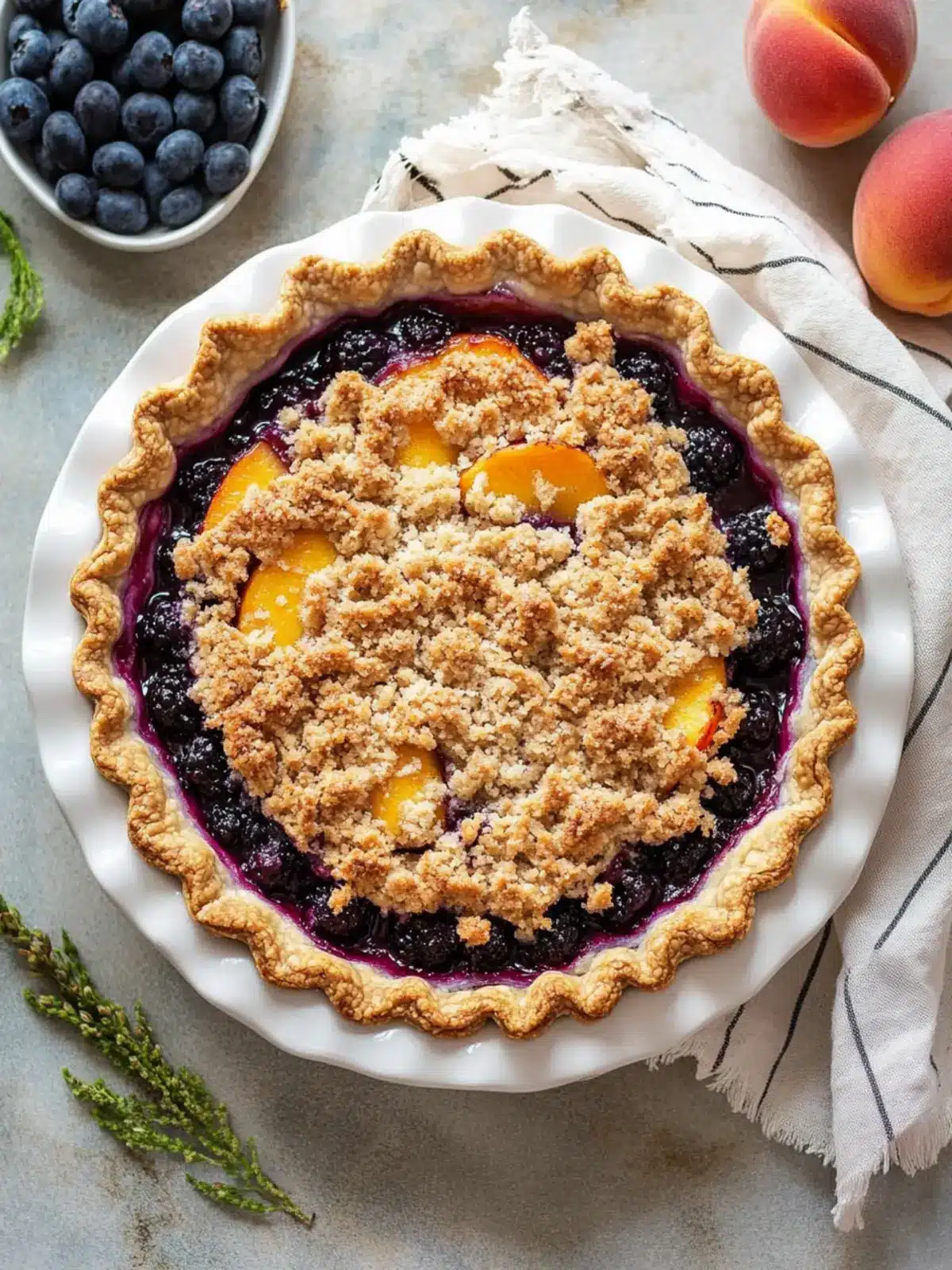 Peach Blueberry Pie with Crumble Topping