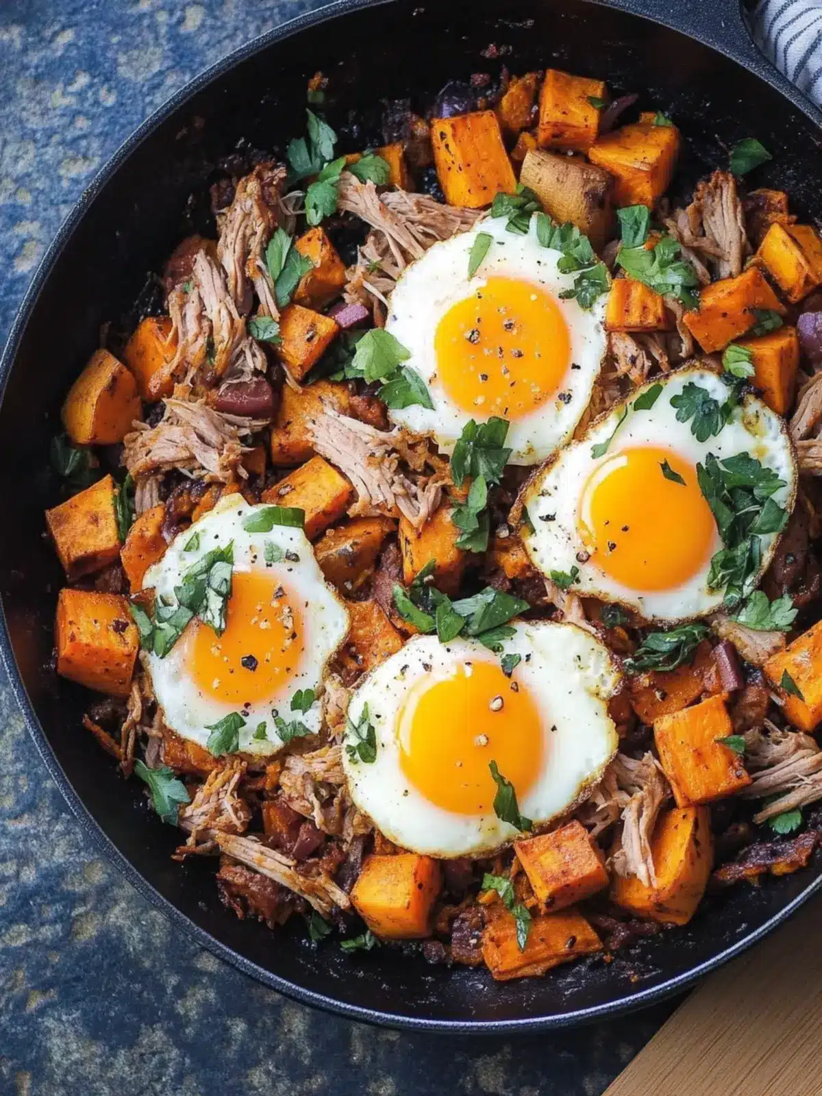 Pulled Pork Sweet Potato Hash with Eggs