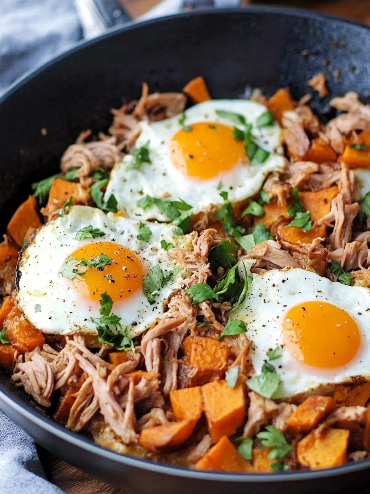 Pulled Pork Sweet Potato Hash with Eggs