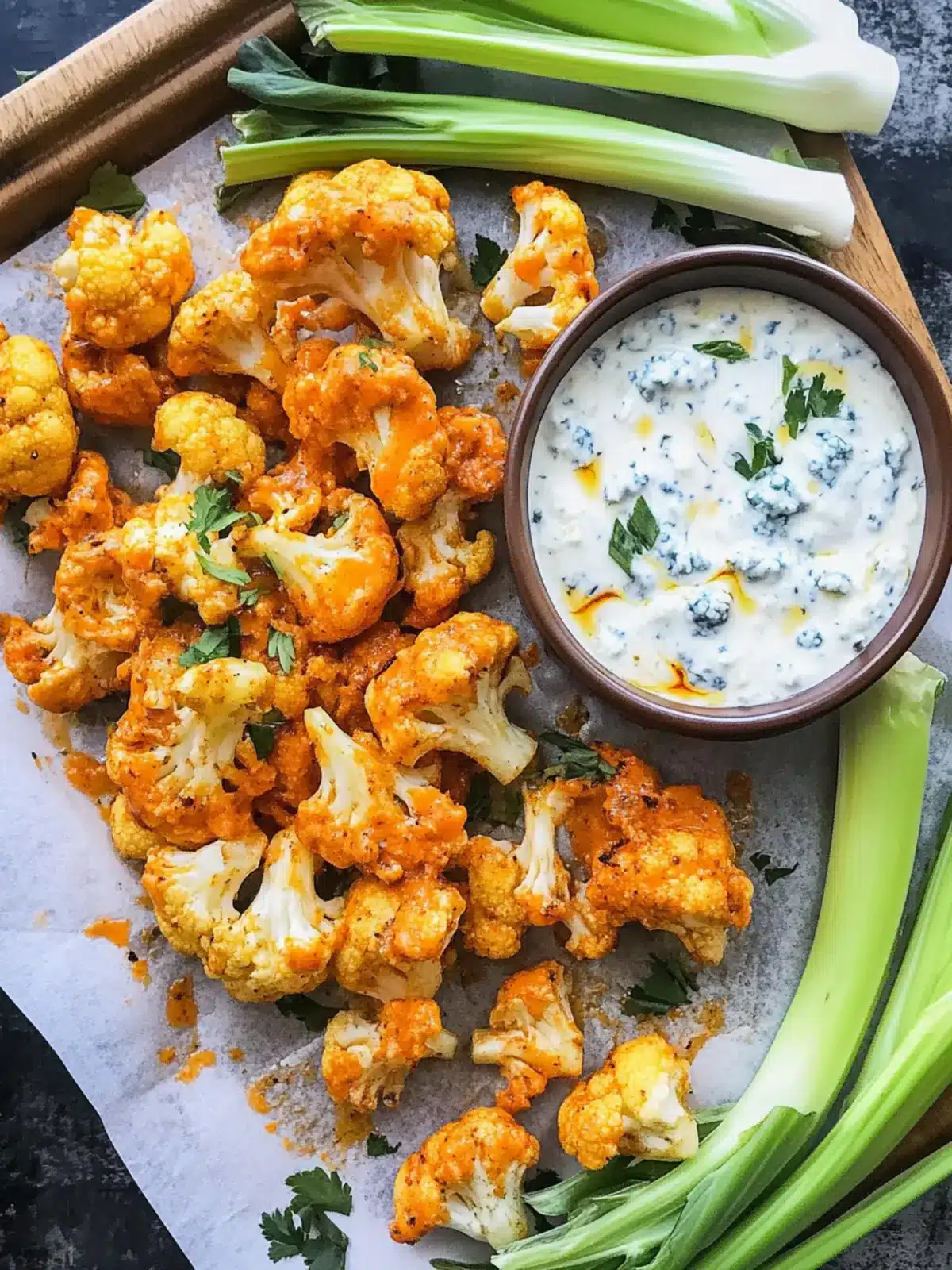 Buffalo Cauliflower with Blue Cheese Dip