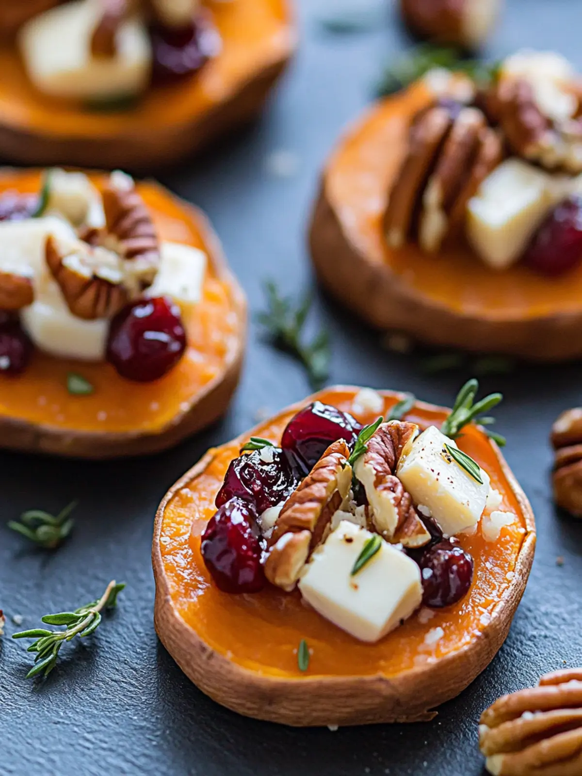 Sweet Potato Rounds with Brie, Cranberry & Pecans