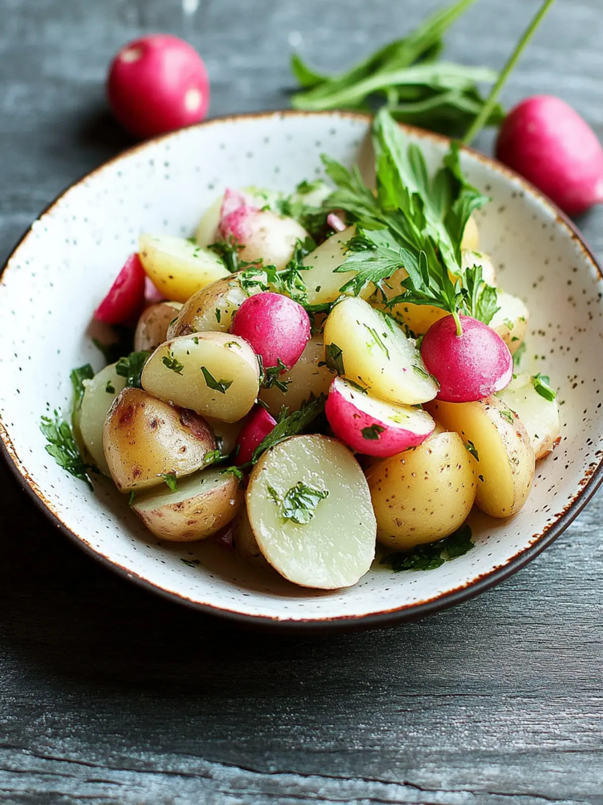 Steamed Small Potatoes with Fresh Herbs and Radishes