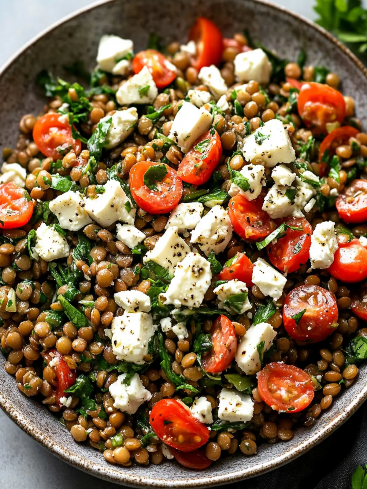 Warm Lentil Salad with Marinated Feta