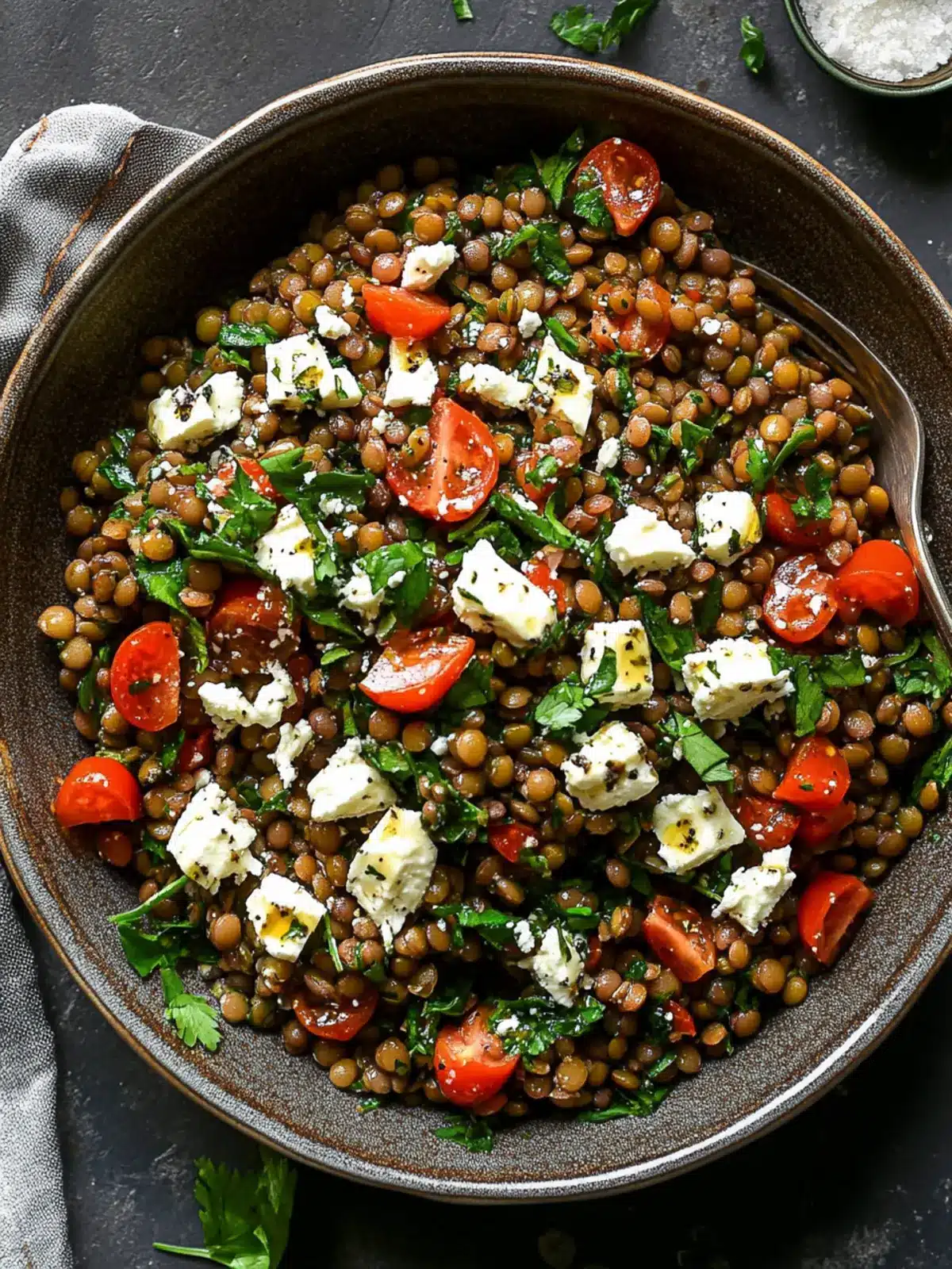 Warm Lentil Salad with Marinated Feta