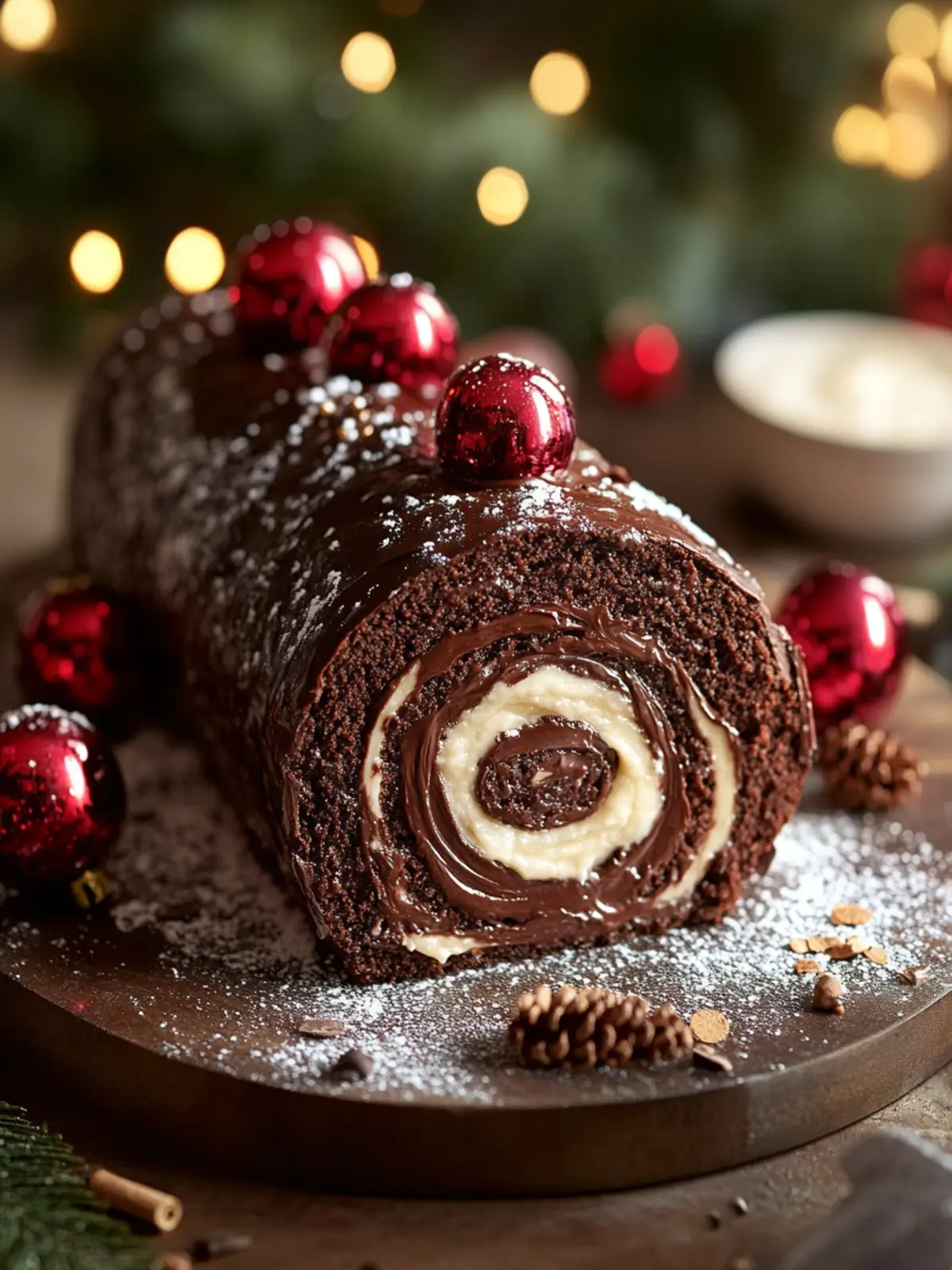 Chocolate Brownie Yule Log with Creamy Filling