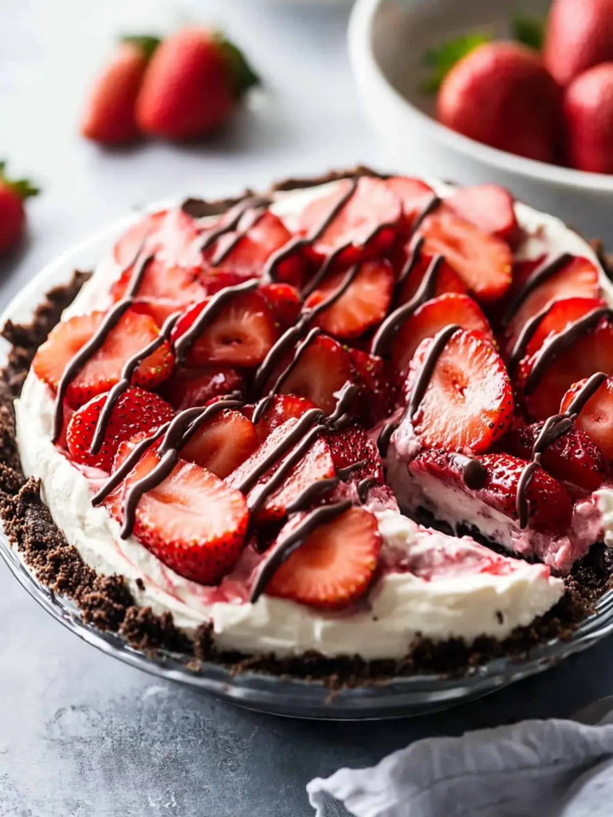 No Bake Chocolate Strawberries and Cream Pie
