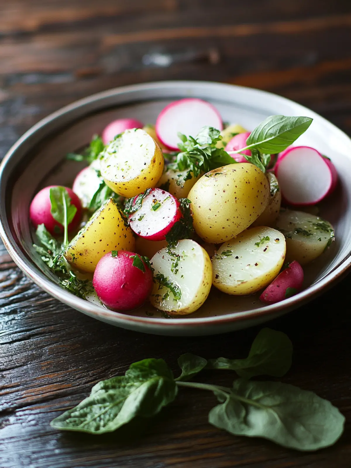 Steamed Small Potatoes with Fresh Herbs and Radishes