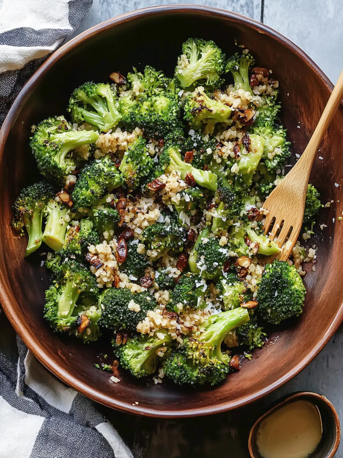 Roasted Broccoli Salad with Miso Caesar Dressing