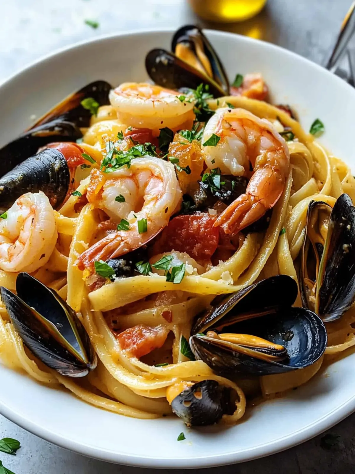 Seafood Pasta with Linguine, Shrimp, and Mussels