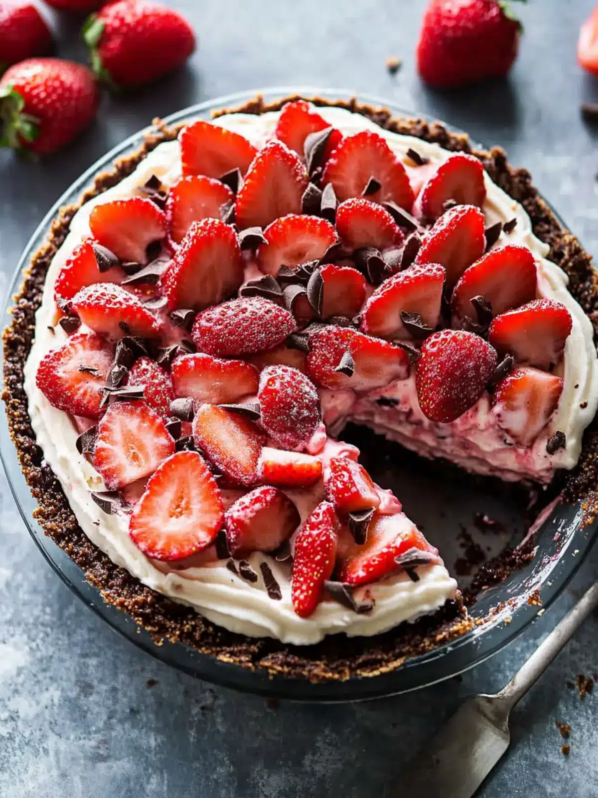 No Bake Chocolate Strawberries and Cream Pie