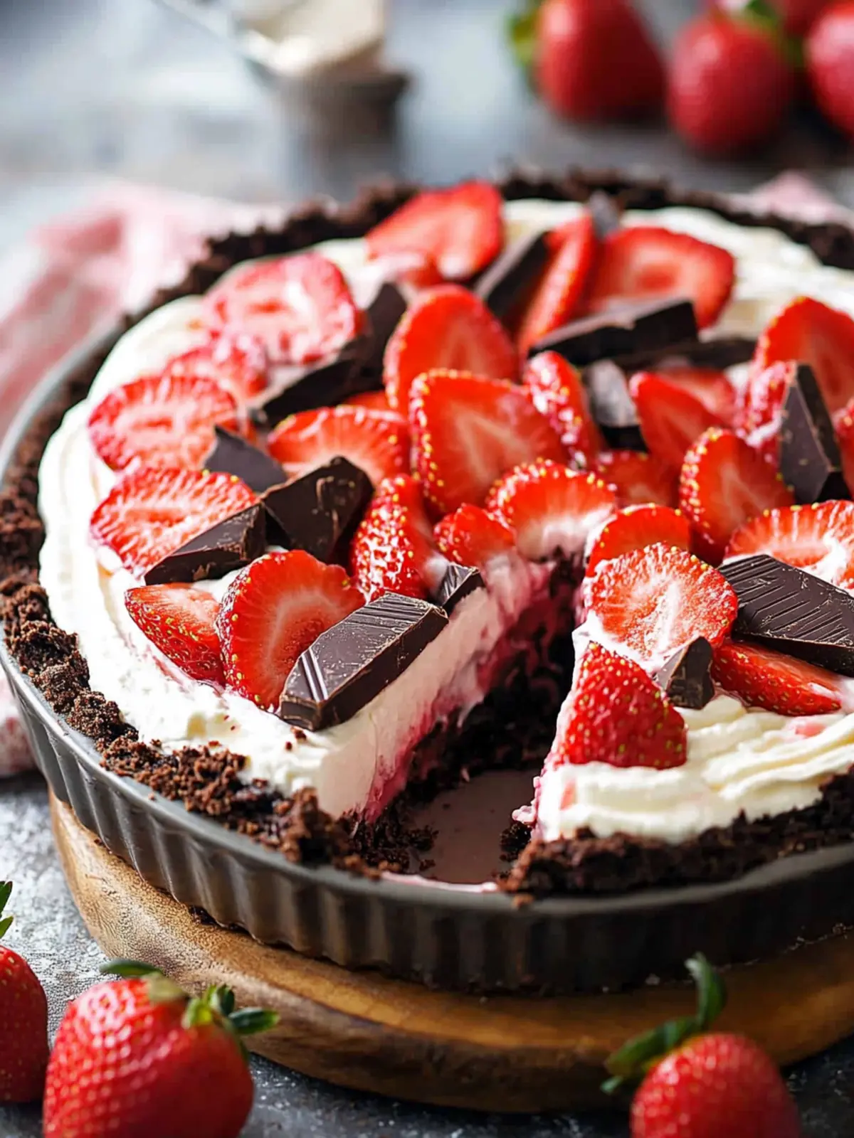 No Bake Chocolate Strawberries and Cream Pie