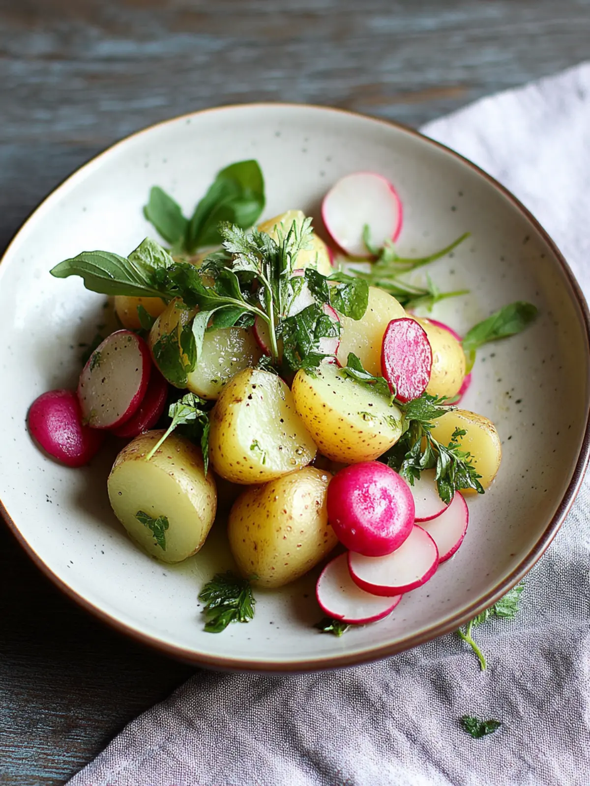 Steamed Small Potatoes with Fresh Herbs and Radishes