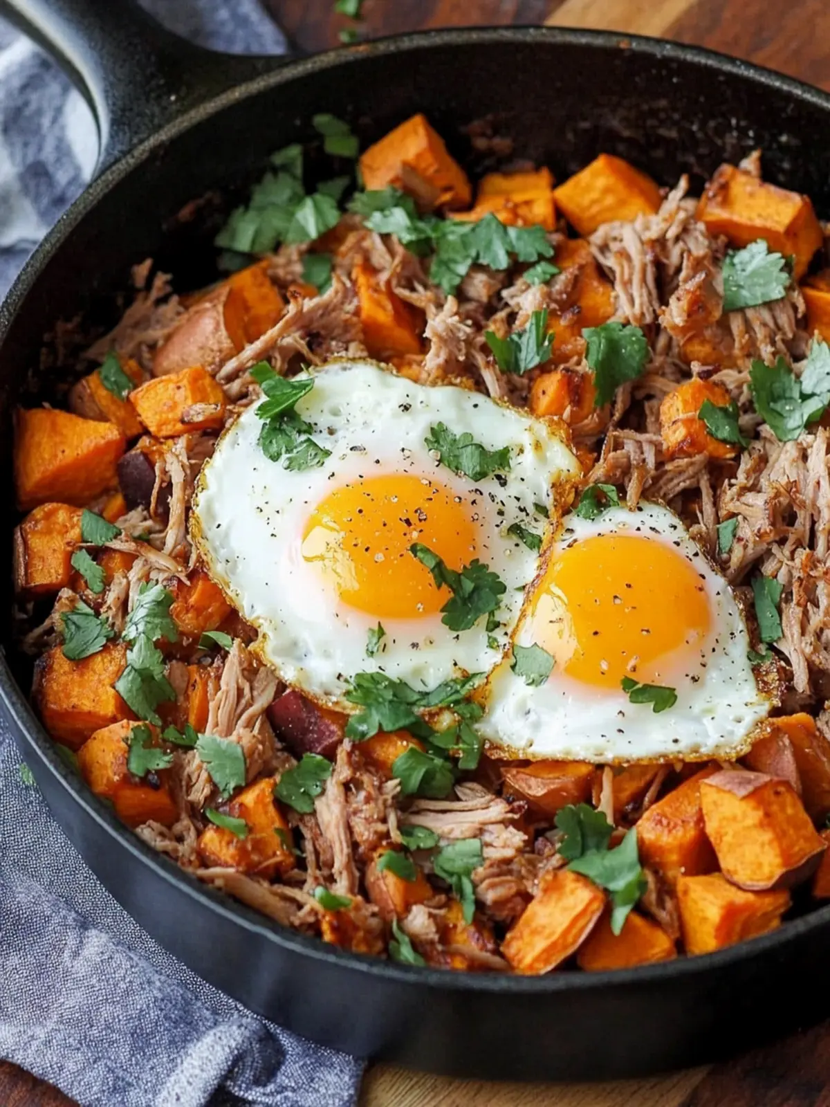 Pulled Pork Sweet Potato Hash with Eggs