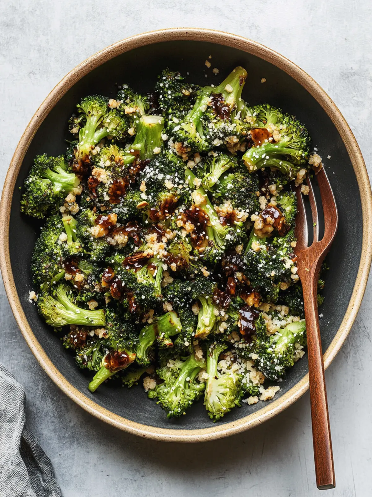 Roasted Broccoli Salad with Miso Caesar Dressing