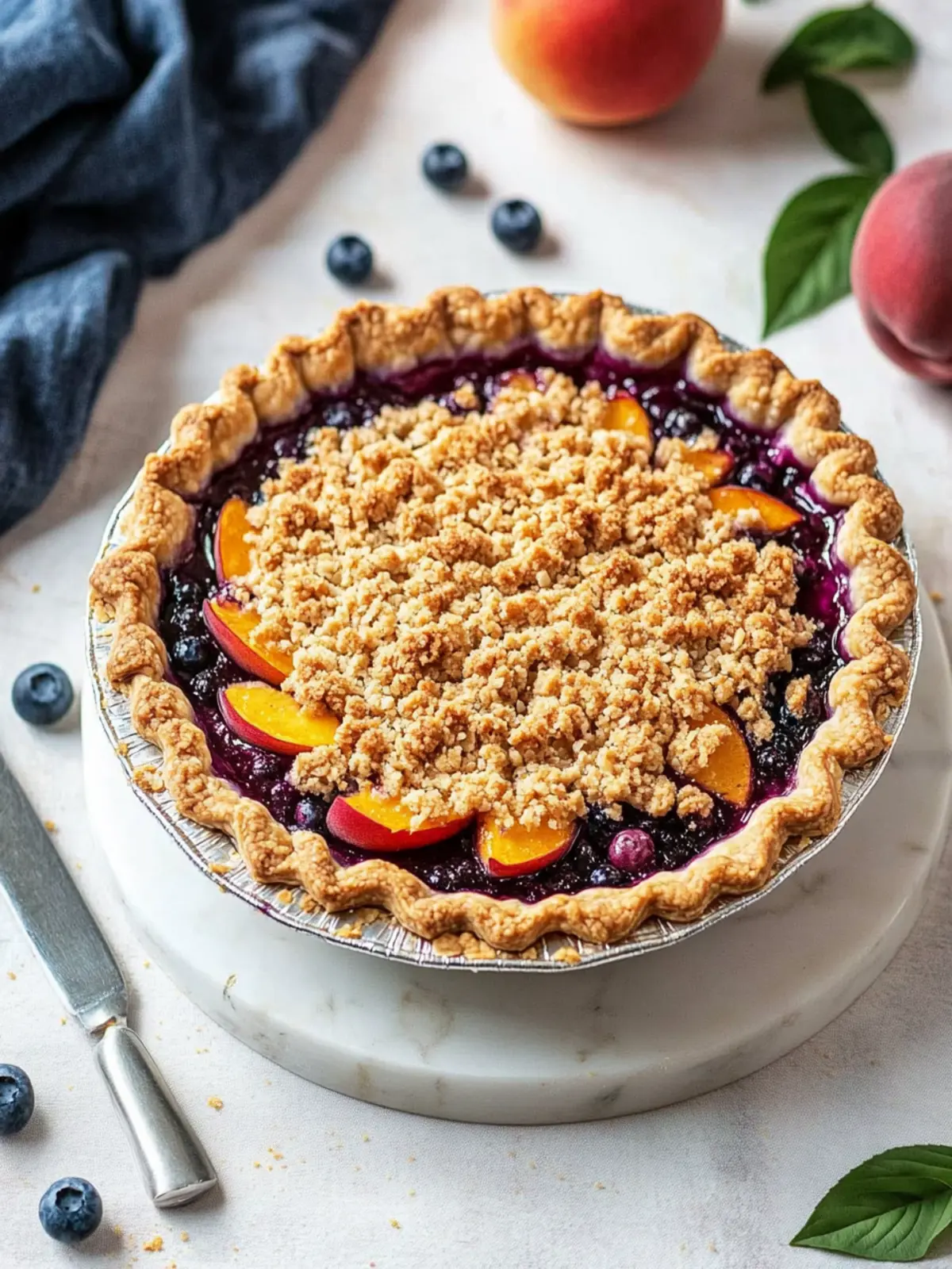 Peach Blueberry Pie with Crumble Topping
