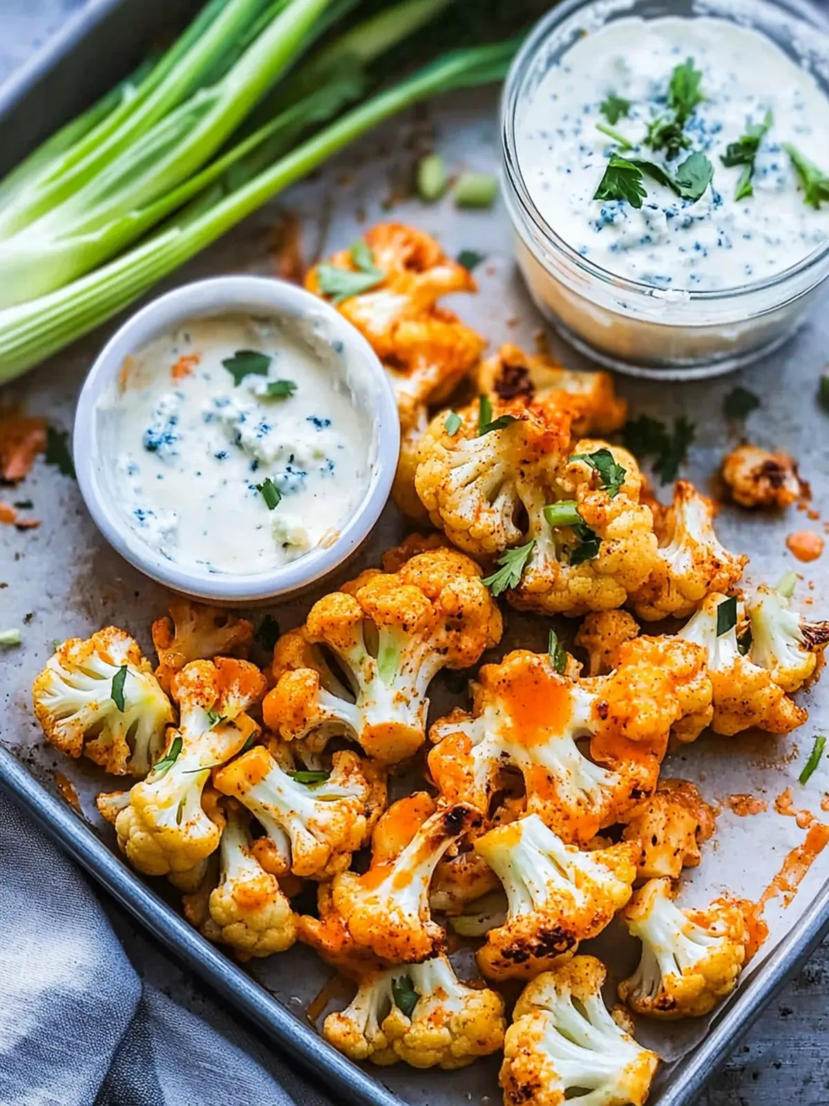 Buffalo Cauliflower with Blue Cheese Dip