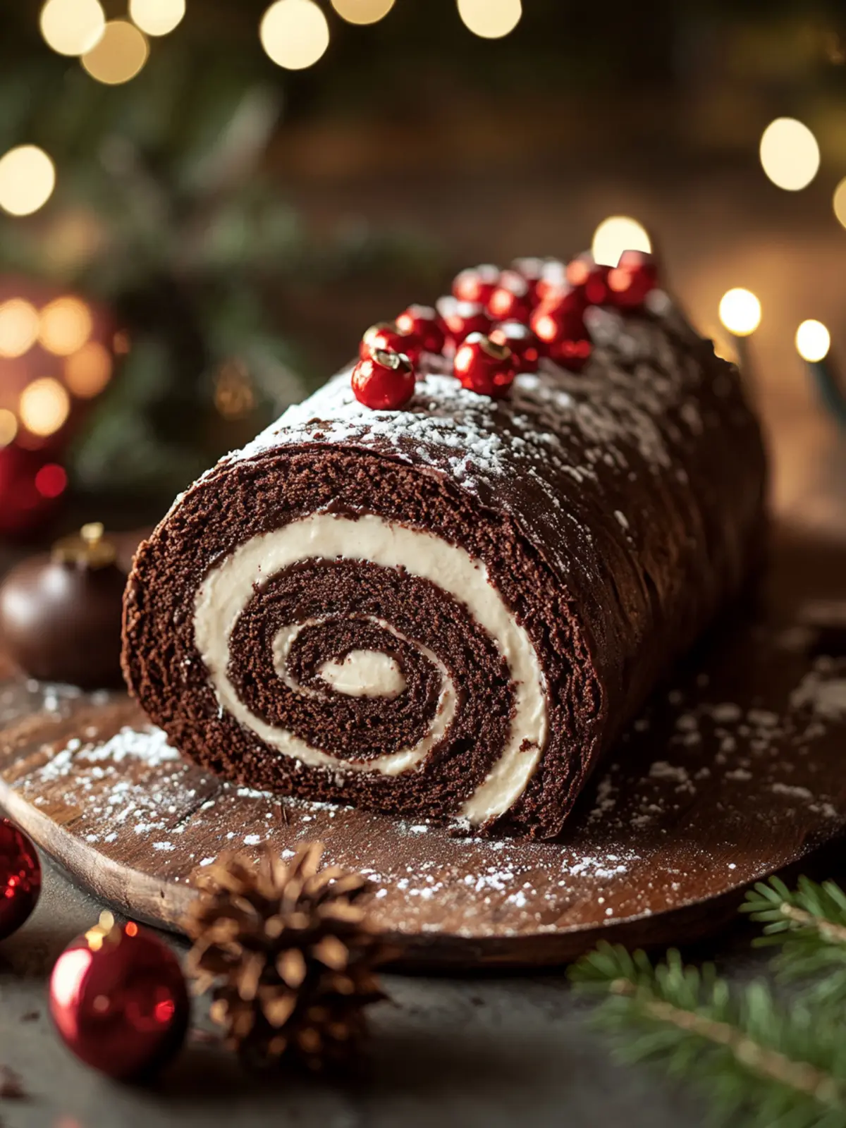 Chocolate Brownie Yule Log with Creamy Filling