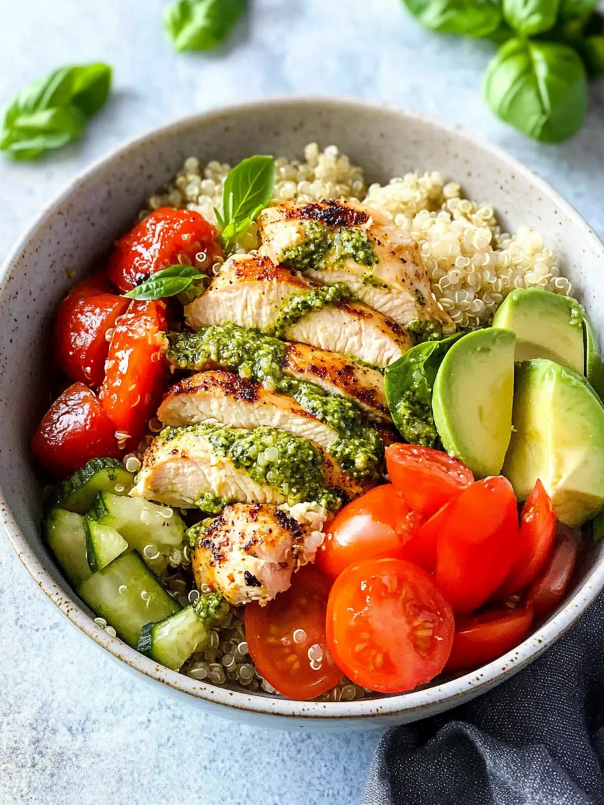 Pesto Chicken Quinoa Bowls