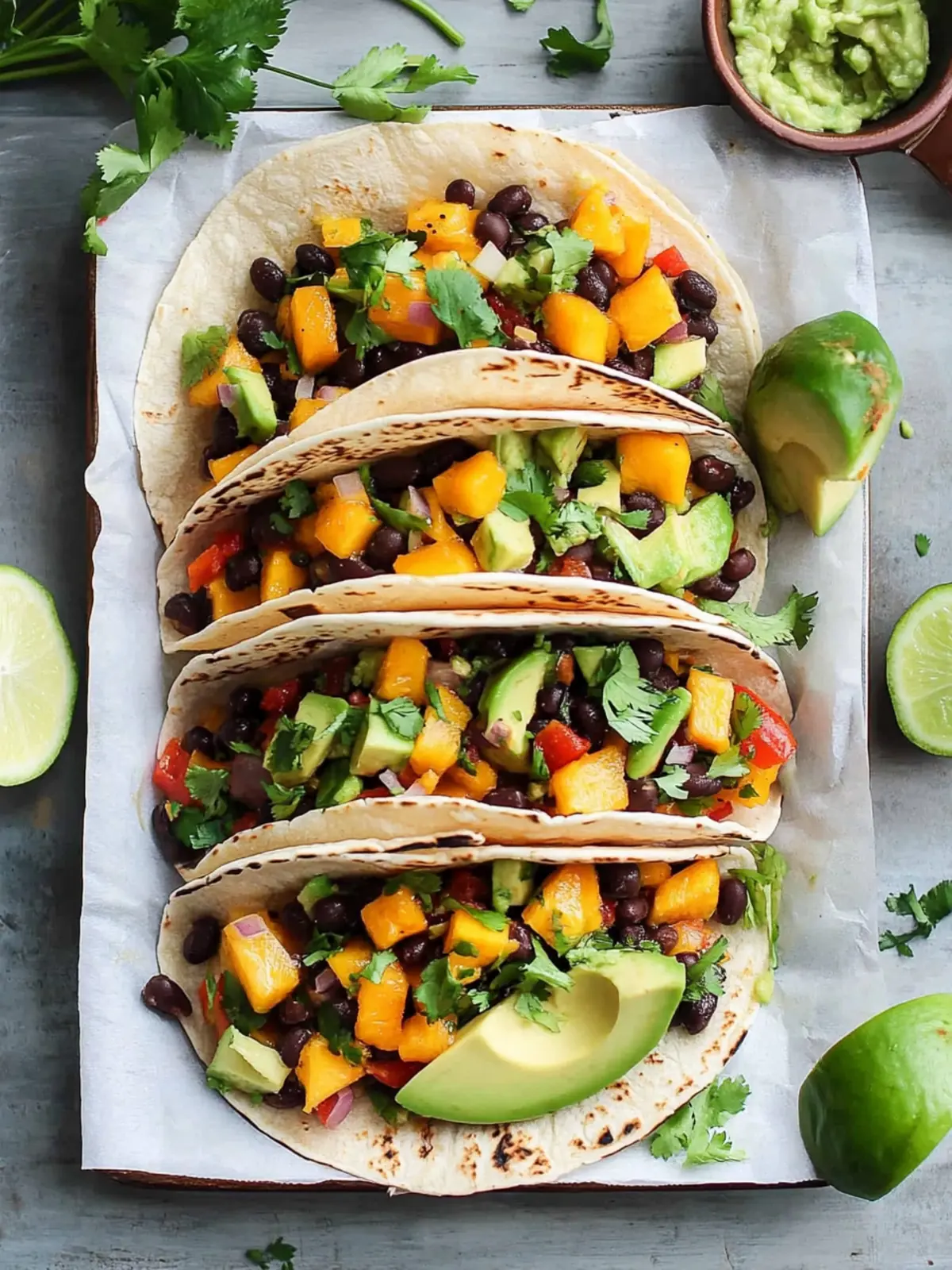 Spicy Mango, Black Bean & Avocado Tacos