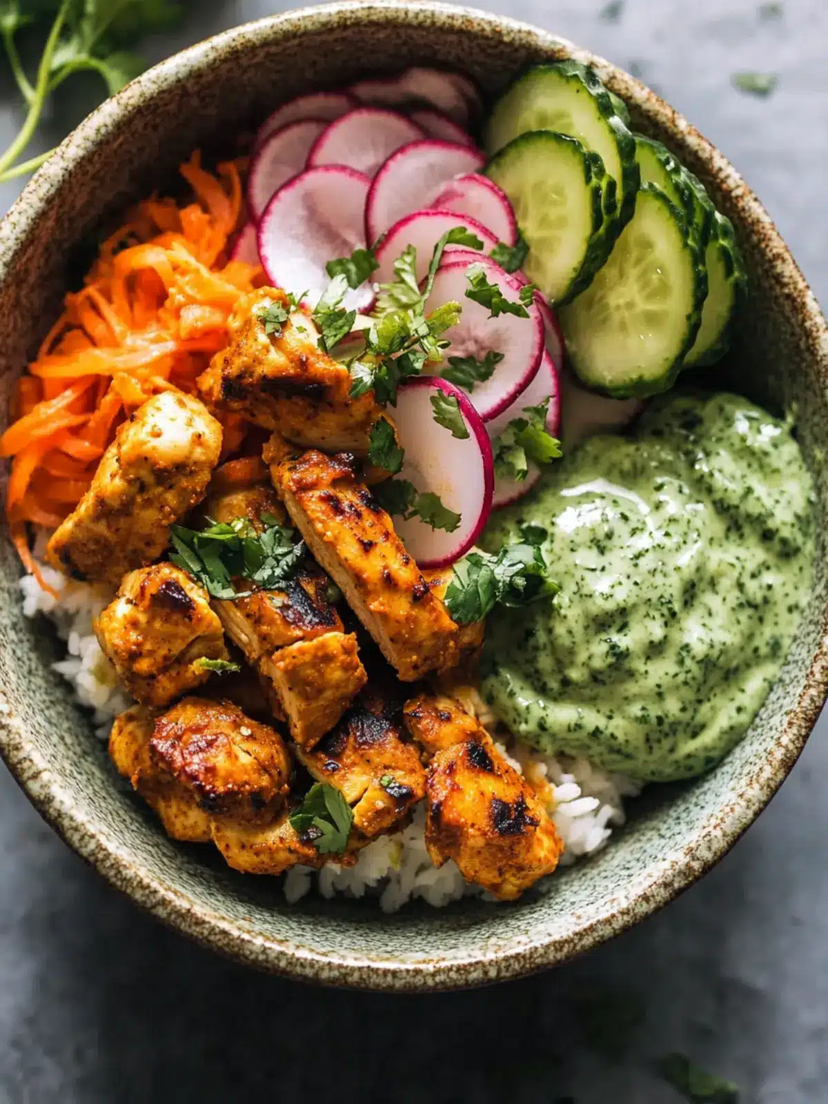 Crispy Chicken Tikka Bowls with Mint Sauce
