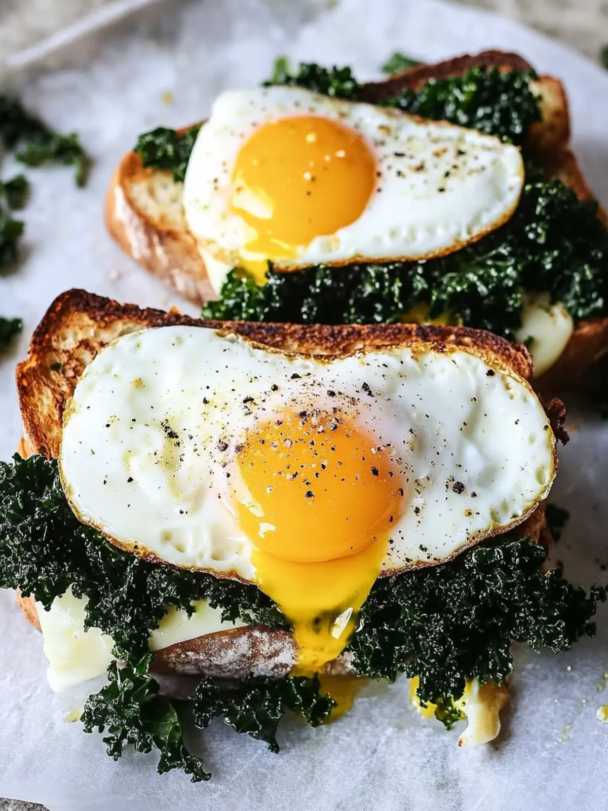 Crispy Kale Grilled Cheese with Fried Eggs