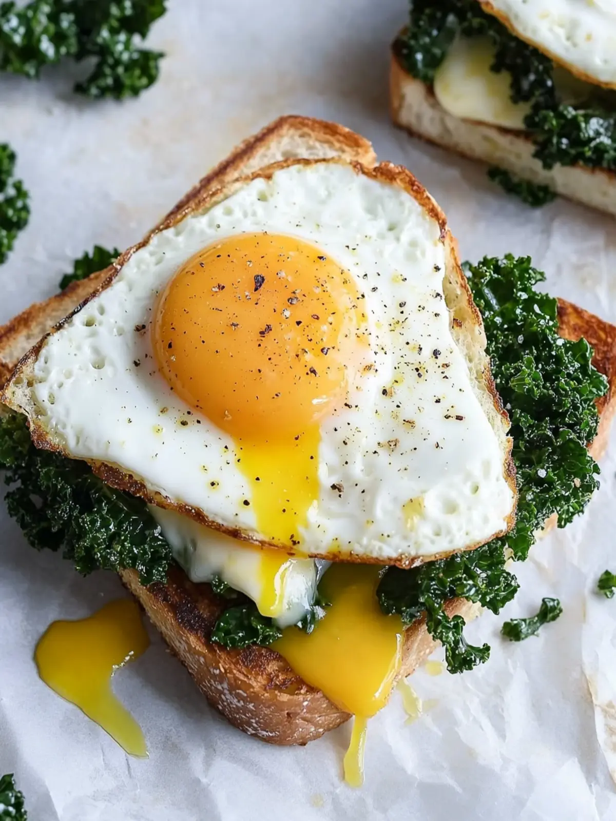 Crispy Kale Grilled Cheese with Fried Eggs